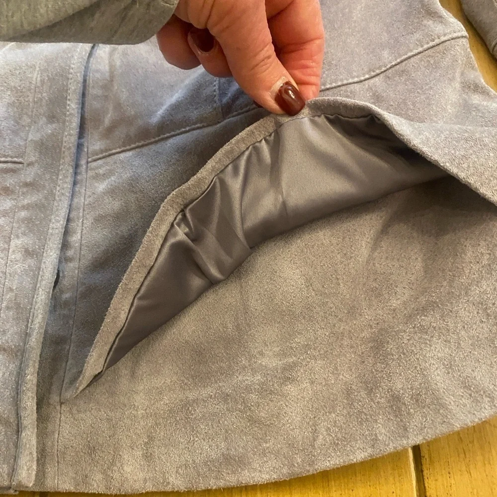 Women’s Gray Leather Suede Peplum Lined Jacket New Size M-L Pretty!